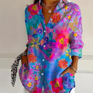 Shirt Collar Regular Sleeve Long Sleeve Floral Buckle Regular Loose Button Up Shirt Shirt For Women, Shirts, color:As Picture|size:XXL, catalog Noracora shop