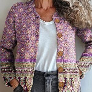 Women Striped Vintage Spring/Fall Knitted Cardigan, JustFashionNow Cardigans, color:As Picture|size:5XL,