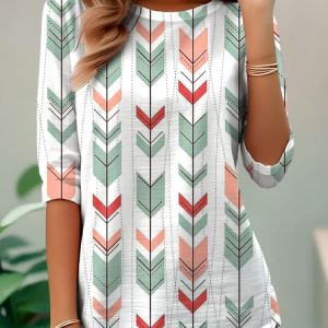 Casual Ethnic Geometry Crew Neck Long Sleeve T-shirt, T-shirts, color:White|size:XXL, catalog Noracora shop