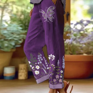 Women Floral Long Pants Casual Spring/Fall Trousers, Pants, color:Purple|size:5XL, catalog Noracora shop