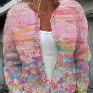Women Abstract Long Sleeve Comfy Casual Printing Cardigan, Cardigans, color:Pink|size:4XL, catalog Noracora shop