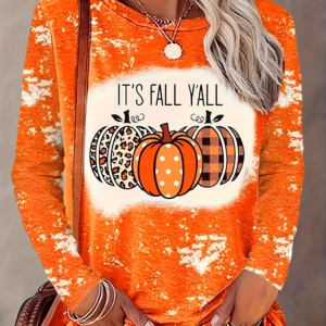 Casual Halloween (pumpkin) Crew Neck Long Sleeve T-shirt, T-shirts, color:Orange|size:XXL, catalog Noracora shop