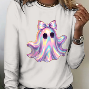 Vintage Halloween Crew Neck Long Sleeve T-shirt, T-shirts, color:Apricot|size:4XL, catalog Noracora shop