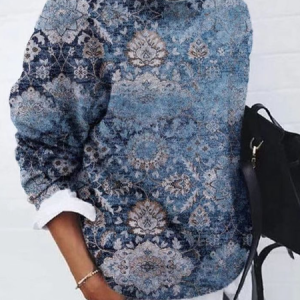 Women Floral Printing Spring/Fall Casual Long Sleeve Crew Neck Sweater, JustFashionNow Sweaters, color:Blue|size:5XL,