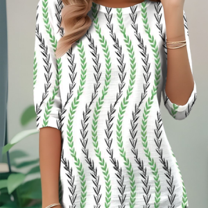 Vintage Geometric Crew Neck Long Sleeve T-shirt, T-shirts, color:Green|size:XXL, catalog Noracora shop