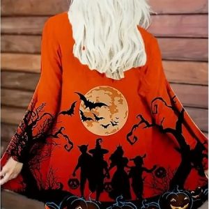 Women Spring/Fall Outerwear Vintage Halloween Long Sleeve V Neck Jacket, Cardigans, color:As Picture|size:4XL, catalog Noracora shop