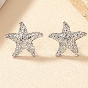 Beach Style Starfish Earrings For Women European And American Ins Style Exaggerated Fashion Earrings Temperament Street Shot Earrings, Earring, color:Silver|size:One-size, catalog Noracora shop