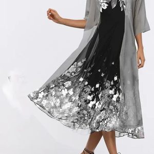 Women 3D Printing Two-Piece Set Daily Half Sleeve Casual Summer Coat With Skirt Matching Set, Dresses, color:Gray|size:4XL, catalog Noracora shop