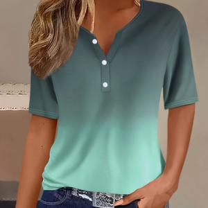 Women Ombre Short Sleeve Tee T-shirt Crew Neck Printing Casual Summer Graphic Tee Top, JustFashionNow T-Shirts, color:Green|size:4XL
