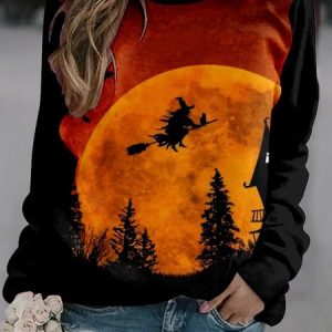 Women's Crew Neck Halloween Casual Spring/Fall Long Sleeve Sweatshirt, JustFashionNow Sweatshirts & Hoodies, color:Black|size:4XL,
