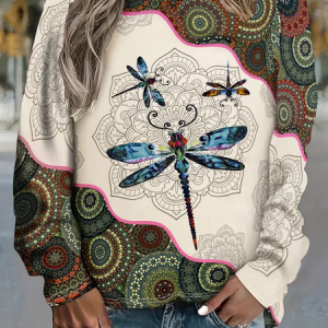 Women Dragonfly Crew Neck Printing Casual Spring/Fall Long Sleeve Sweatshirt, JustFashionNow Sweatshirts & Hoodies, color:As Picture|size:XXL,