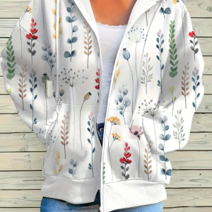 Women Spring/Fall Outerwear Casual Printing Floral Long Sleeve Hoodie Jacket, JustFashionNow Coats, color:White|size:4XL,