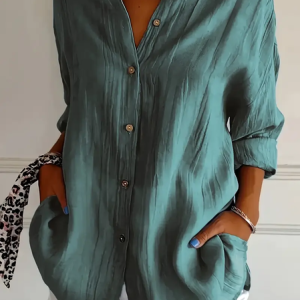 Shirt Collar Regular Sleeve Long Sleeve Plain Buckle Regular Loose Button Up Shirt Shirt For Women, Shirts, color:Green|size:XXL, catalog Noracora shop
