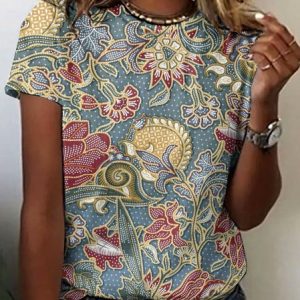 Vintage Animal Crew Neck Short Sleeve T-shirt, T-shirts, color:Aqua blue|size:4XL, catalog Noracora shop