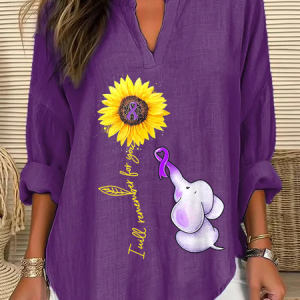 Women Text Letters Long Sleeve Blouse Spring/Fall Printing V Neck Daily Casual Top, JustFashionNow Shirts, color:Purple|size:5XL,