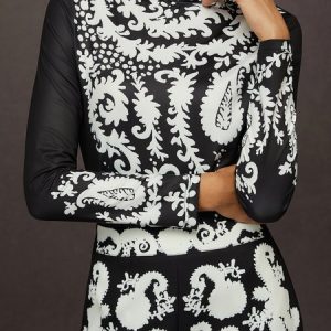 Elegant Random Print Printing Turtleneck T-shirt, Tees, color:Black-white|size:XXL, Stylewe