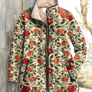 Women Winter Outerwear Vintage Printing Floral Long Sleeve Stand Collar Jacket, Outerwear, color:As Picture|size:4XL, catalog Noracora shop