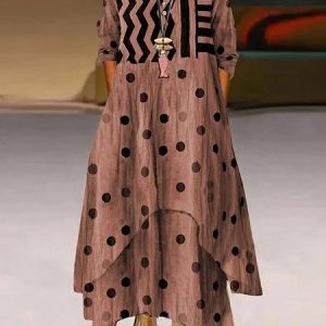 Women Striped Summer Dress Crew Neck Long Sleeve Shirt Dress A-Line Dress, Dresses, color:Rust|size:5XL, catalog Noracora shop