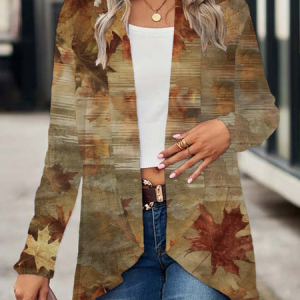 Women Maple Leaf Spring/Fall Cover-up Casual Printing Lightweight Cardigan, JustFashionNow Cardigans, color:As Picture|size:XXL,