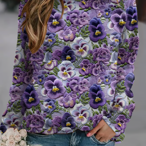 Women Floral Crew Neck Printing Casual Spring/Fall Long Sleeve Sweatshirt, JustFashionNow Sweatshirts & Hoodies, color:Purple|size:XXL,