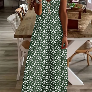 Women Floral Short Sleeve Summer Printing Dress V Neck Daily Casual Maxi X-Line Dress, JustFashionNow Casual Dresses, color:Green|size:4XL,