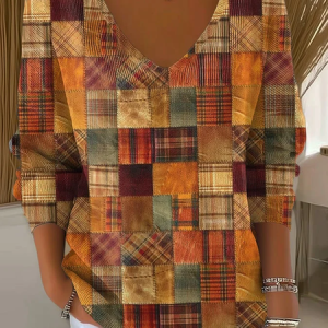 Women Abstract Long Sleeve Tee T-shirt V Neck Printing Casual Spring/Fall Top, JustFashionNow T-Shirts, color:As Picture|size:4XL,