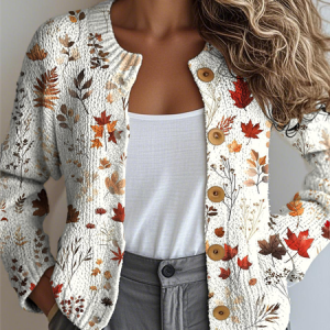Women Knitted Maple Leaf Long Sleeve Comfy Vintage Cardigan, Cardigans, color:Color2|size:4XL, catalog Noracora shop