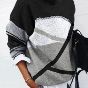 Women Abstract Printing Spring/Fall Casual Long Sleeve Crew Neck Sweater, JustFashionNow Sweaters, color:Black-grey|size:5XL,