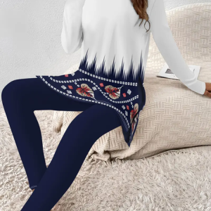 Women Floral Printing Two-Piece Set Daily Long Sleeve Casual Spring/Fall Top With Pants Matching Set, JustFashionNow Suit Set, color:Purplish Blue|size:XXL,