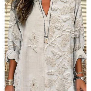 V Neck Long Sleeve 3D Floral Printing Regular Loose Blouse For Women, Blouses, color:Apricot|size:5XL, catalog Noracora shop