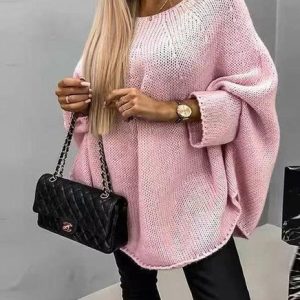 Women Plain Three Quarter Sleeve Comfy Casual Sweater, Sweaters, color:Pink|size:3XL, catalog Noracora shop