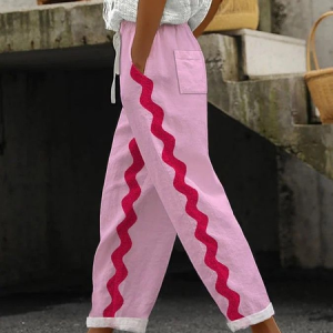 Women Abstract Long Pants Casual Spring/Fall Trousers, JustFashionNow Pants, color:Pink|size:5XL,