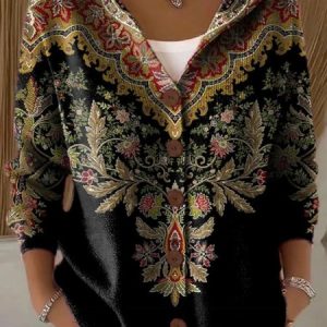 Women Cotton Floral Long Sleeve Comfy Vintage Cardigan, Cardigans, color:Black|size:4XL, catalog Noracora shop