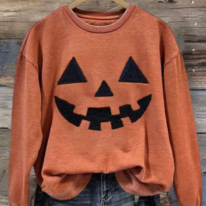 Women Halloween Pumpkin Print Crew Neck Casual Spring/Fall Long Sleeve Sweatshirt, JustFashionNow Sweatshirts & Hoodies, color:Orange|size:XXL,