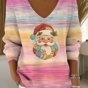 Women Cotton Ombre Long Sleeve Comfy Casual Sweater, Sweaters, color:Pink|size:4XL, catalog Noracora shop