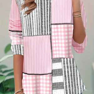 Women Striped Long Sleeve Tee T-shirt Crew Neck Printing Casual Spring/Fall Tunic Top, JustFashionNow T-Shirts, color:Pink|size:XXL,