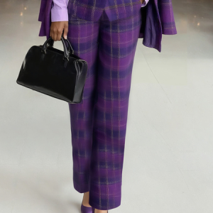 Plus Size Plaid Regular Fit Urban Pants, Plus Pants, color:Purple|size:4X, Stylewe