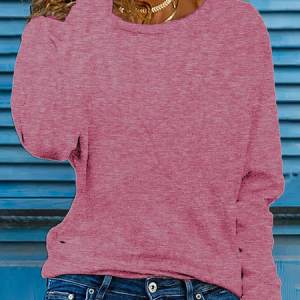 Casual Plain Crew Neck Long Sleeve T-shirt, T-shirts, color:Deep Pink|size:XXL, catalog Noracora shop