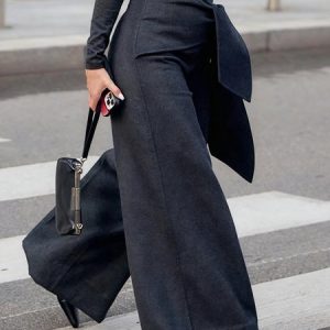 Urban Plain Wide Leg Pants With Belt, Pants, color:As Picture|size:XXL, Stylewe