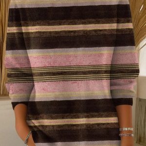 Women Imitation Cashmere Striped Long Sleeve Comfy Vintage Sweater, Sweaters, color:Color4|size:XXL, catalog Noracora shop