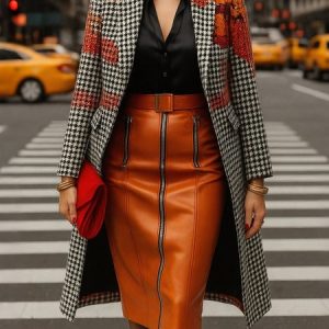 Urban Printing Houndstooth Lapel Collar Coat, Coats, color:As Picture|size:XXL, Stylewe