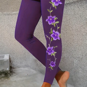 Women Floral Casual All Season Printing Long Leggings, Leggings, color:Purple|size:XXL, catalog Noracora shop