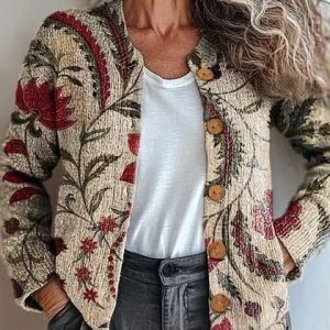 Women Knitted Floral Long Sleeve Comfy Vintage Cardigan, Cardigans, color:Color3|size:5XL, catalog Noracora shop