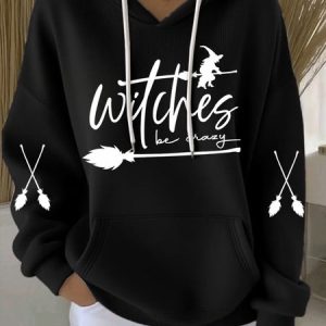 Vintage Halloween Witch Pattern Comfy Loose Hoodie, Hoodies & Sweatshirts, color:Black|size:5XL, catalog Noracora shop