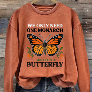 Casual Crew Neck Butterfly Sweatshirt, Hoodies & Sweatshirts, color:Orange|size:3XL, catalog Noracora shop