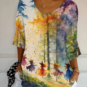 Vintage Halloween V Neck Three Quarter Sleeve T-shirt, T-shirts, color:Color3|size:5XL, catalog Noracora shop