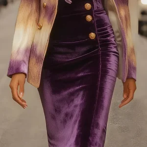 Urban Velvet Buttoned Plain Knee Length Skirt, Skirts, color:Purple|size:XXL, Stylewe
