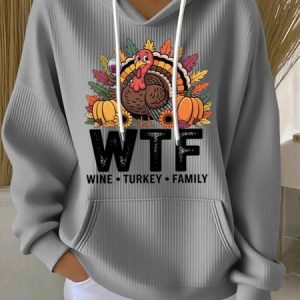 Vintage Thanksgiving Day Hooded Turkey Print Comfy Hoodie, Hoodies & Sweatshirts, color:Gray|size:5XL, catalog Noracora shop