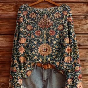 Women Ethnic Long Sleeve Comfy Vintage Sweater, Sweaters, color:Dark Green|size:4XL, catalog Noracora shop