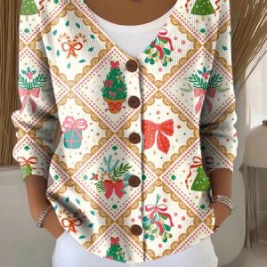 Women Knitted Christmas Long Sleeve Comfy Vintage Cardigan, Cardigans, color:Color2|size:XXL, catalog Noracora shop